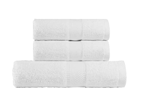 BY LORA 660 GSM Bath Towel Set of 3, 100% Ring-Spun Cotton Terry, 1 Bath Towel + 2 Hand Towels, Hotel Quality, Heavyweight Plush, White - color: White, size: 3-Piece Set
