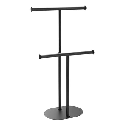 Freestanding Matte Black Towel Rack with Extendable Double Bars, Weighted Base Bathroom Towel Holder Stand, Rust-Resistant Stainless Steel Standing Towel Racks for Bathroom Storage - color: Black