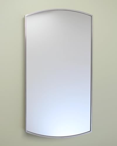 16x26 Harper Crescent Metal Framed Rectangle Recessed Bathroom Medicine Cabinet, Arced Mirror, 14x24 in-Wall Opening, Adjustable Glass Shelves, Magnet Close, Brushed Nickel - color: Brushed Nickel, size: 16x26