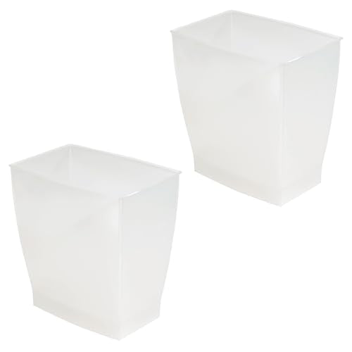 iDesign Small Plastic Bathroom Trash Can, Slim Rectangle, 2-Pack, Frost | Bedroom, Office, Dorm
