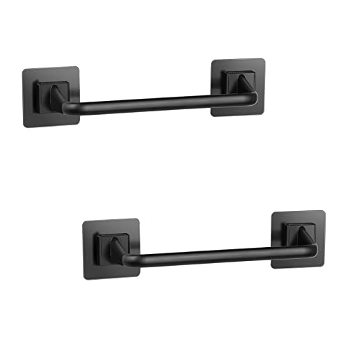 Liitrton 2 Pack Adhesive Towel Bar, No Drill 8 Inch Bath Towel Rack, Black | Plastic Hand Towel Holder, Self Adhesive Design for Bathroom, Hotel & Kitchen Towel Storage - color: Black, size: Small