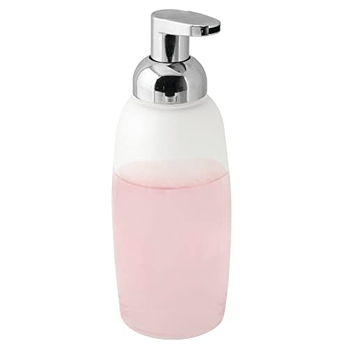 mDesign Refillable Glass Foaming Hand Soap Dispenser - Foam Soap Pump Bottle Container for Bathroom Counter Top - Decorative Foam Soap Dispenser - Malloy Collection - 2 Pack - Clear Frost/Chrome