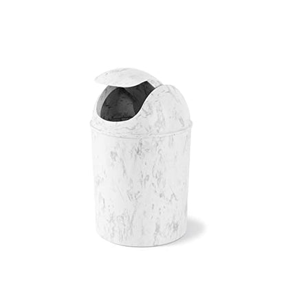Umbra 1.25 Gallon Mini Waste Can with Removable Swing-Top Lid - Small Garbage Bin for Kitchen, Bathroom, Bedroom, Office - Compact Trash Can Fit Under Tables & Counters - White Marble - color: White Marble