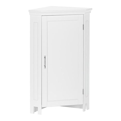 RiverRidge Somerset Bathroom Corner Floor Linen Storage Cabinet, White | Bath Organizer with Adjustable Interior Shelf, Door, Two-Tone Handle, Coved Top Detailing, Painted MDF, Laundry Storage