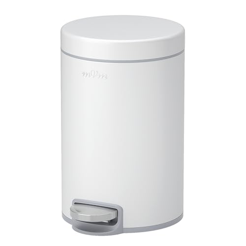 mVm Bathroom Trash Can,5.3 Gallon/20 Lliter Step Garbage Can with Lid and Foot Pedal,Soft-Close,Anti-Fingerprint.Round Stainless Steel Trash Can for Kitchen Bathroom,Office,Living Room (Matte White) - color: White, size: 5.3Gal/20L