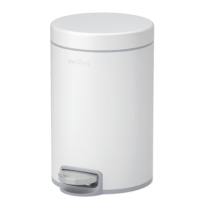 mVm Bathroom Trash Can,5.3 Gallon/20 Lliter Step Garbage Can with Lid and Foot Pedal,Soft-Close,Anti-Fingerprint.Round Stainless Steel Trash Can for Kitchen Bathroom,Office,Living Room (Matte White) - color: White, size: 5.3Gal/20L