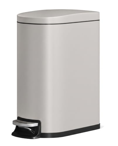 Garvee 13 gal / 50 L Metal Kitchen Trash Can with Lid, Slim Rustproof Garbage Can, Large Step-on Trash Bin with Inner Bucket, Rear Handle, Soft Close Lid, Grey - color: Grey, size: 13.2 Gallons