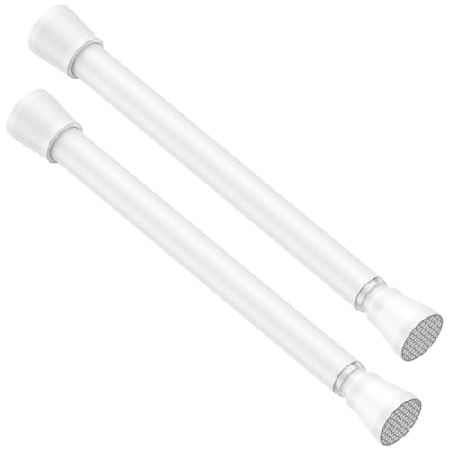 White Tension Rods 16 to 26 2PCS Spring Curtain Rod No Drill Small Tension Rod Tension Curtain Rod Adjustable Curtain Rod Tension for Bookshelf Diy Projects Kitchen,Cupboard,Bathroom,Wardrobe - color: White, size: 16-26 inch 2pcs