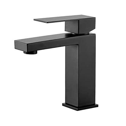VOTON Bathroom Faucet Matte Black Bathroom Faucet 1 Hole, Stainless Steel Vanity Faucet for Bathroom Sink with Deck Plate Water Supply Hoses - color: B-Matte Black, style: Without Drain