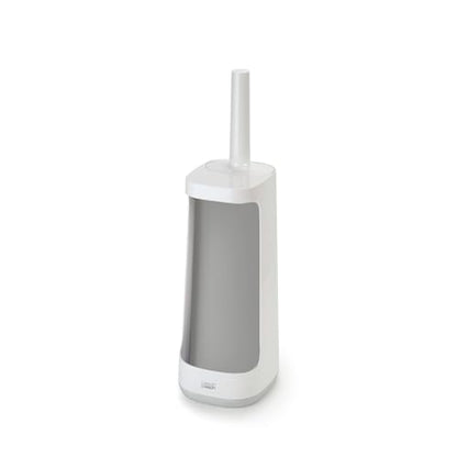 Joseph Joseph Flex Plus - Smart Hygienic Silicone Toilet Brush with Storage Bay Caddy, flexible, anti-drip, anti-clog deep clean head - Large, White/Grey