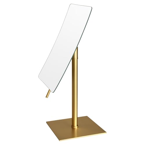 Bronze Table Standing Rectangular Vanity Makeup Mirror with 3X Magnification, Highly Adjustable, Crafted from 304 Stainless Steel, for Hotel Bathroom - color: Bronze