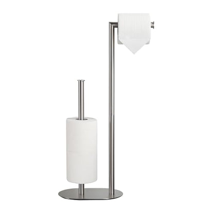 Brushed Nickel Freestanding Toilet Paper Holder with Reserve for Bathroom with Weighted Base, Modern Tissue Roll Holder Stand - color: Brushed Nickel