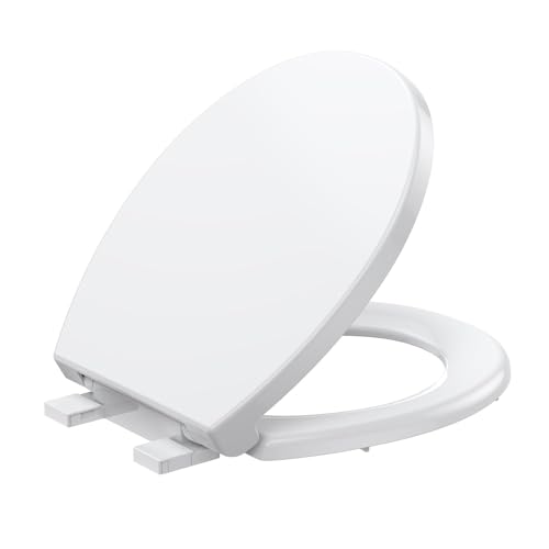Round Toilet Seat with Quiet-Close Lid, Soft Slow Close Cover, Quick-Release for Easy Cleaning, Full Flat White, Quick-Attach Hardware & Grip-Tight Bumpers - color: White, Standard (Quick-Release), size: Round (17″)