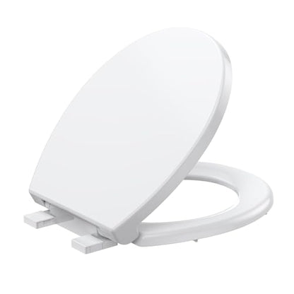 Round Toilet Seat with Quiet-Close Lid, Soft Slow Close Cover, Quick-Release for Easy Cleaning, Full Flat White, Quick-Attach Hardware & Grip-Tight Bumpers - color: White, Standard (Quick-Release), size: Round (17″)