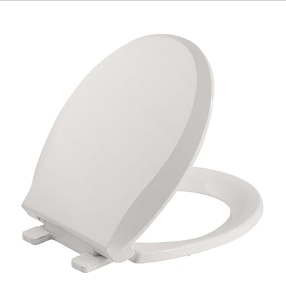 17" Round Quiet Close Toilet Seat, Biscuit Color Polypropylene with Never-Loosen Durable Design, Easy Installation and Maintenance
