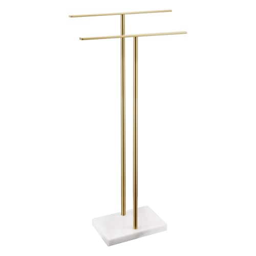 Standing Towel Racks for Bathroom 2-Tier Towel Holder Free Stand with Heavy Marble Base Brushed Gold Thicken Steady Design Stainless Steel AN7005GD - color: Brushed Gold