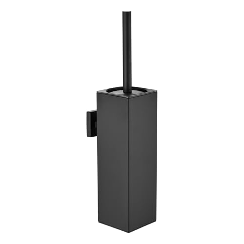 Black Square Wall-Mounted Toilet Brush Holder, Drill-Mounted | Clean the dense brush head, splash guard, and removable inner bucket. Looking for a square stainless steel toilet brush. - color: Black
