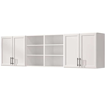 Furnaza 78.6" W Wall Cabinets for Laundry Room with Adjustable Shelf | White Upper Kitchen Wall Mounted Cabinets With Two Shaker Doors for Bathroom,Garage,12"D x 22"H,Floating Hanging Storage - size: 78.6"W