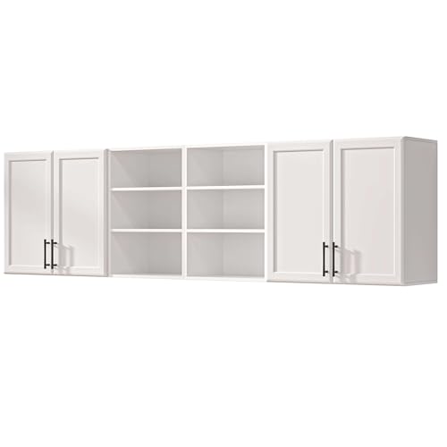 Furnaza 78.6" W Wall Cabinets for Laundry Room with Adjustable Shelf | White Upper Kitchen Wall Mounted Cabinets With Two Shaker Doors for Bathroom,Garage,12"D x 22"H,Floating Hanging Storage - size: 78.6"W