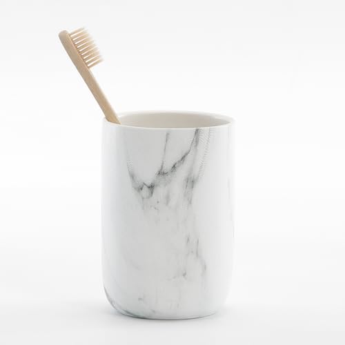 Marble Toothbrush Holders for Bathrooms - 1 Cups Ceramic Toothbrush Toothpaste Holders, White Marble Bathroom Tumbler Cups Reusable Toothbrush Mouthwash Cup, Bathroom Counter Organizer. - color: White Marble, size: 1pcs
