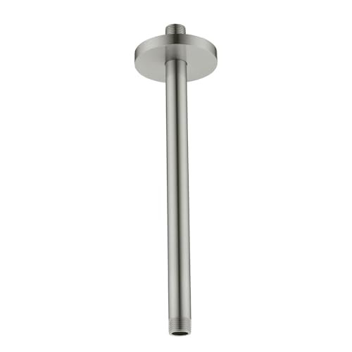 RANDOM Brushed Nickel Shower Arm with Flange 12 Inches Ceiling Mount Shower Head Extension Straight Arm Ceiling-Mounted For Fixed Shower Head.RD-91038-12BN - color: 12″ Brushed Nickel(Round Flange)