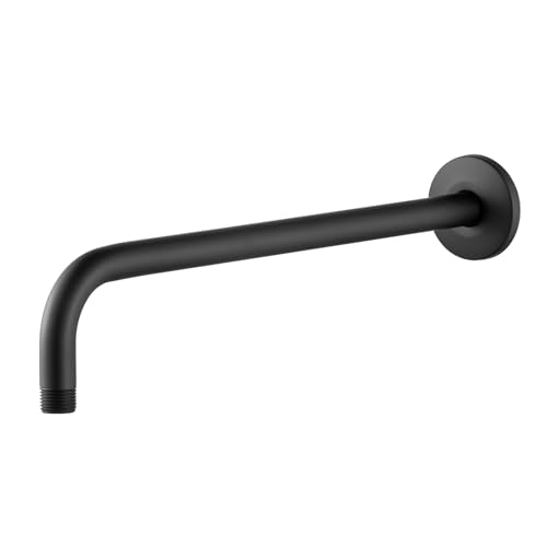OFFO Shower Arm with Flange, 16 in Wall Mount Replacement Angle Shower Head Arm Wall-Mounted For Fixed Shower Head & Handheld Showerhead, Matte Black - color: Matte Black, style: 16 in