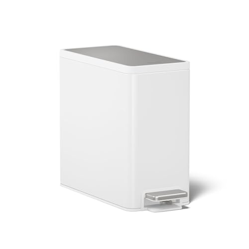 Kohler 20957-STW 2.5 Gallon Slim Step Trash Can, Bathroom Trash Can with Soft-Close Foot Pedal, White with Stainless Steel - color: White Stainless Steel, size: 2.5 Gallon - Step Can