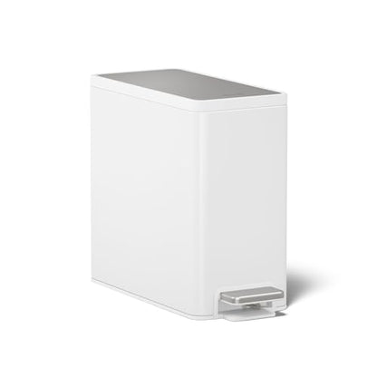Kohler 20957-STW 2.5 Gallon Slim Step Trash Can, Bathroom Trash Can with Soft-Close Foot Pedal, White with Stainless Steel - color: White Stainless Steel, size: 2.5 Gallon - Step Can