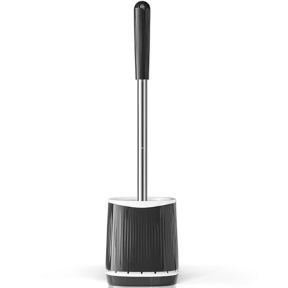 TRENTI Toilet Brush and Holder Set - Bristles Bowl Brush Head with Ventilated Holder, Wall Mounted Compact Set for Bathroom Deep Cleaning - color: Black
