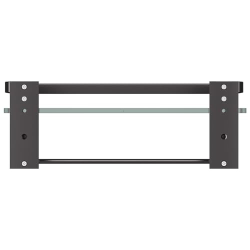 Bathroom Wall Shelf with Towel Bar, Clear Tempered Glass, Hand Towel Holder (Matte Black) - color: Black, size: Shelf with Towel Bar