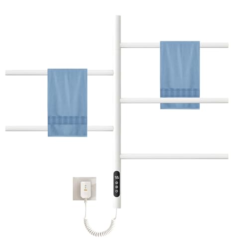Heated Towel Racks for Bathroom, 180° Swivel Electric Towel Warmer Rack with Touch Panel, Multi-Level Timer & Temperature Adjustments, Wall Mounted 5 Bars Hot Towel Rack (White-01) - color: White, size: G63