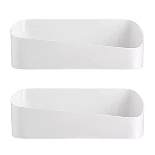 SUNFICON 2 Pack Adhesive Bathroom Shelf Organizer Shower Caddy No Drilling Shower Shelf Bath Essentials Shampoo Spice Holder 4 Clear Adhesives for Shower Room Bathroom Kitchen White