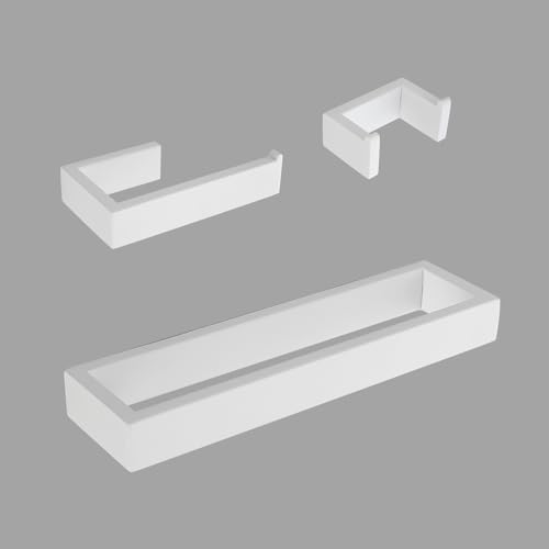 GERZWY 3-Piece Bathroom Accessory Set Stainless Steel Toilet Paper Holder Towel Ring Towel Hooks Wall Mount, White - color: White