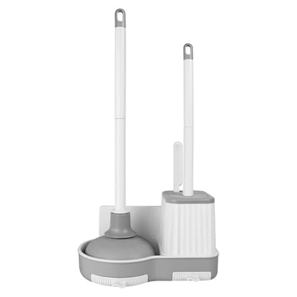 Silkyhose 3 in 1 Toilet Brush & Plunger, Wall Mounted with Crevice Brush | Built-in Storage Holder. Rust-resistant, Durable. Non-Slip Grip. Easy to Install. For Bathroom, Floor & Tile Cleaning.