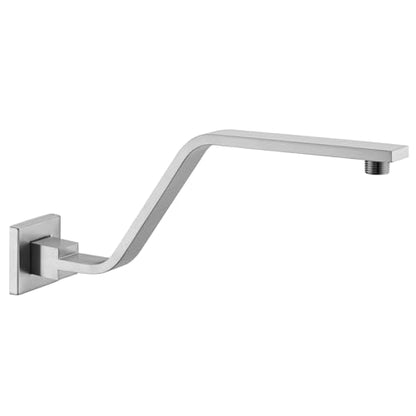 16 Inch S Shape Brushed Nickel Shower Head Arm, Square Wall Mounted Shower Arm and Flange Included - color: Brushed Nickel