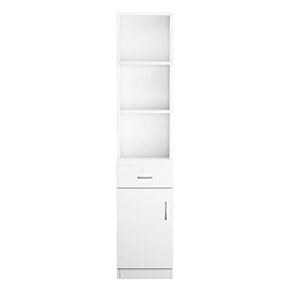 White Bathroom Tall Cabinet, Slim Storage Cabinet, Narrow Freestanding Floor Cabinet with Drawer & Shelves, Linen Tower,Storage Cabinet with Open Shelves,Shelves for Home, Kitchen 34 x 33 x 178CM