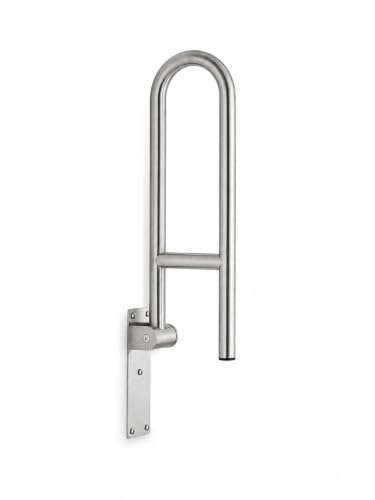 Flip UP Toilet Safety Rail Stainless Steel Silver: Modunful Brushed SUS304 Grab Bar with Arm Support - 23.6" Width, 400 lbs Capacity for Elderly, Disabled, Bathroom, Wide Base - color: S-2931.Silver