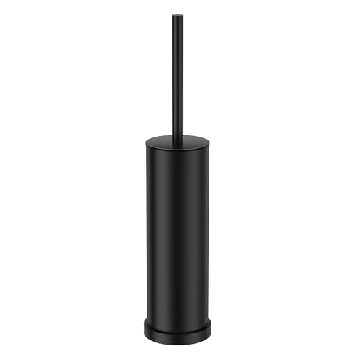 Black Toilet Brush and Holder Set，Stainless Steel Heavy Duty Toilet Bowl Brush，Extra Long Handled Modern Toilet Cleaner Brush with Replaceable Head, Removable Inner Bowl, and Splash Protection - color: Black, size: 1 Pack