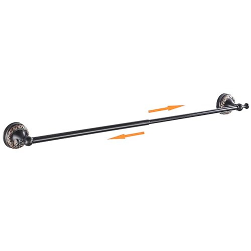Oil Rubble Bronze Brass Single Towel Bar, Adjustable 15.5 to 27.5 Inch Bath Towel Bar Rack for Bathroom Towel Holder, Wall Mounted Black Bathroom Hardware Accessories,Pattern Carving Design - color: Single Towel Rack