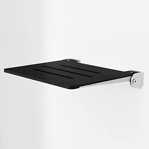 Seachrome 18 inch Silhouette Slimline Folding Wall Mount Shower Bench Seat, Matte Black Seat with Silver Frame - color: Matte Black Seat With Silver Frame