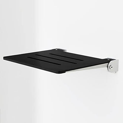 Seachrome 18 inch Silhouette Slimline Folding Wall Mount Shower Bench Seat, Matte Black Seat with Silver Frame - color: Matte Black Seat With Silver Frame