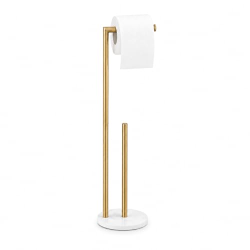 Marble Toilet Paper Holder Stand - Brushed Gold, Freestanding with Storage, Floor Stand, Gold Toilet Roll Holder, Standing Paper Towel Holder - color: Brushed Gold