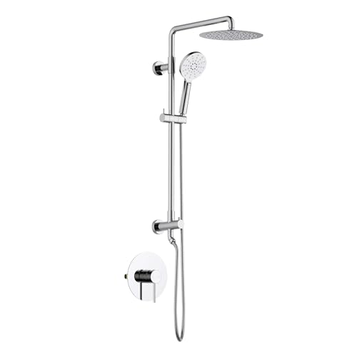 KIBI Circular Wall Mounted Rain Shower Column | 2-Function Shower Faucet System with Rough-In Valve | Solid Brass Construction for Reliable Water Flow and Temperature Control (Chrome Finish, KSC403) - color: Chrome