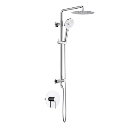 KIBI Circular Wall Mounted Rain Shower Column | 2-Function Shower Faucet System with Rough-In Valve | Solid Brass Construction for Reliable Water Flow and Temperature Control (Chrome Finish, KSC403) - color: Chrome