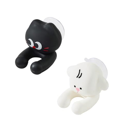 2 PCS Kids' Bathroom Toothbrush Holder,Suction Mount Silicone Toothbrush Holder,Cute Cartoon Cat and Dog Design, Perfect for Kids and Families