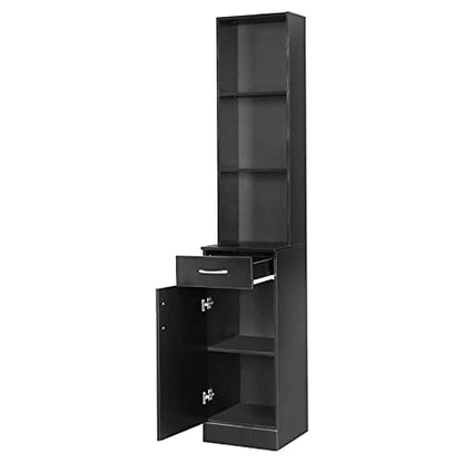 BNSPLY Tall Bathroom Cabinet, Narrow Slim Linen Cabinet with 3 Tier Open Shelves and Drawer, Free Standing Linen Tower for Bathroom, Living Room, Kitchen (White 13.4" W x 13" D x 70" H)