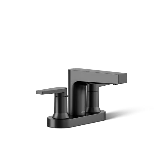 KOHLER K-97031-4-BL Taut Centerset Bathroom Sink Faucet, 1.2 GPM, Two-Handle Faucet, Minimalist Design, Corrosion Resistant, Matte Black - color: Matte Black