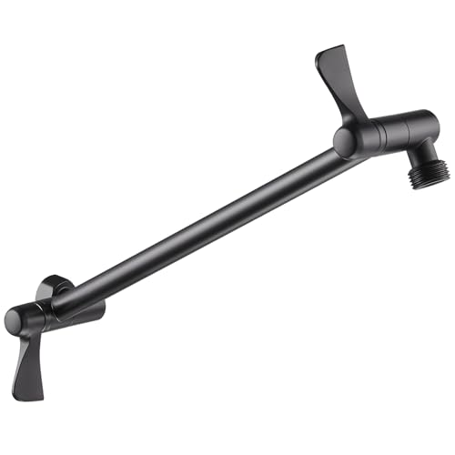Cobbe 11" Shower Extension Arm, G1/2" Fitted Solid Brass Shower Arm Wall-mounted, 360° Adjustable Angle Rain Shower Head Arm Extender, Matte Black