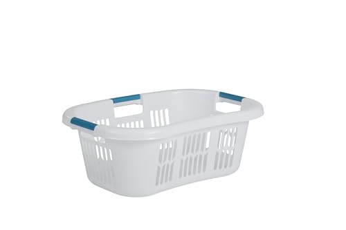 Rubbermaid Large Hip-Hugger Laundry Basket/Hamper, 1.5-Bushel, White, Stackable Storage Bin/Organizer for Bathroom/Bedroom/Dorm/Home - size: 1.5 Bushel, style: Large Hip Hug Basket