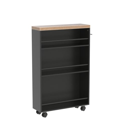 Tribesigns Slim Storage Cart, Rolling Narrow Kitchen Cart on Wheels for Small Place, 4-Tier Slide Out Slim Utility Cart Skinny Laundry Cart with Handle for Kitchen, Bathroom, Laundry - style: Rustic